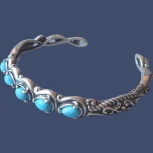 Carolyn Pollack Relios 5 Turquoise Sterling 925 Silver Cuff Bracelet